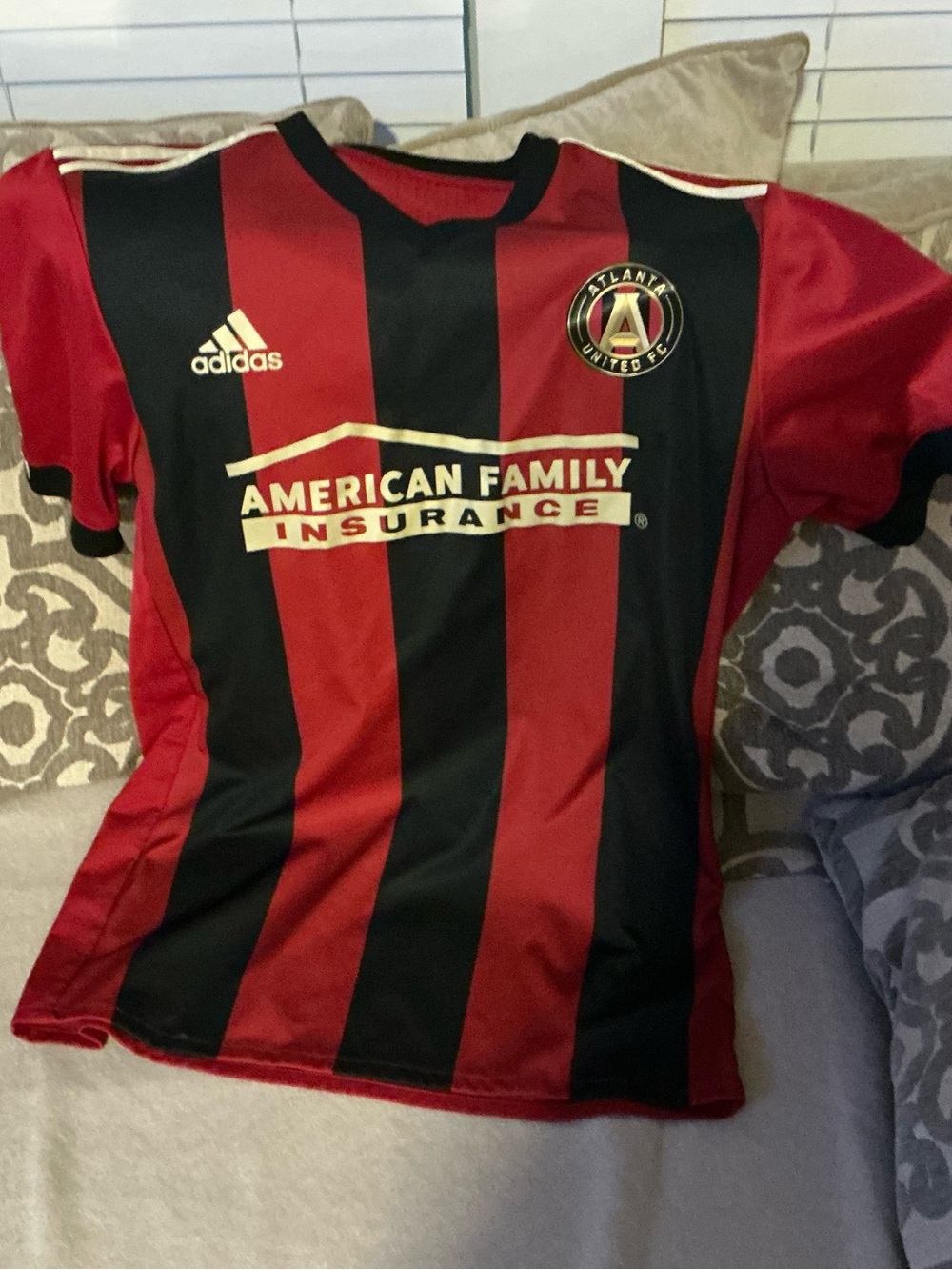 adidas menAtlanta United Red & Black Striped Jersey